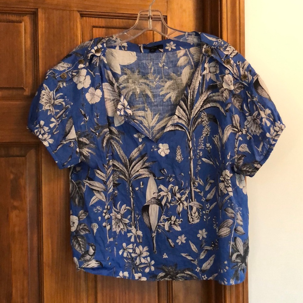 J. Crew tropical print linen blouse